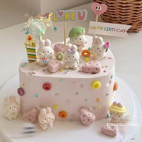 韩系ins软萌可爱小兔子蛋糕装饰摆件兔宝宝女孩周岁生日装扮配件