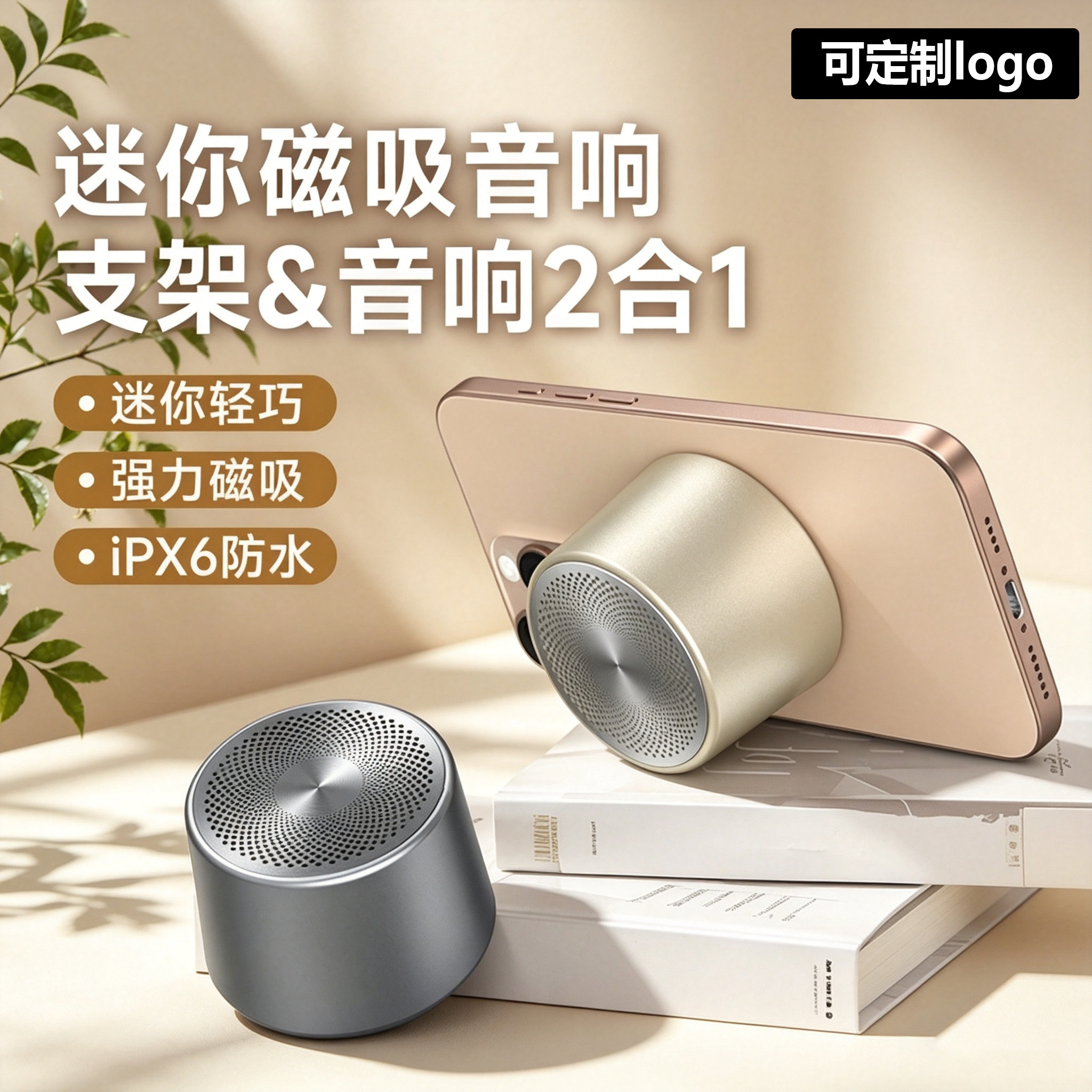 蓝牙音响磁吸便携家用户外迷你音箱防水浴室环绕商务礼品定制logo