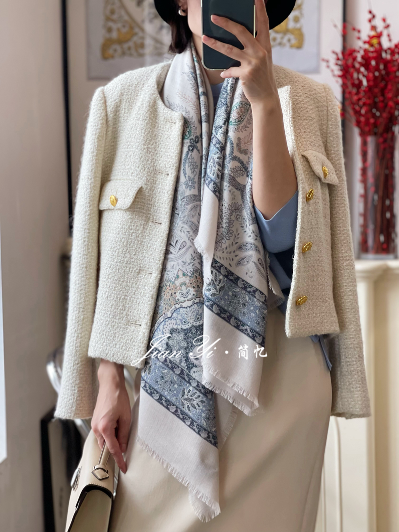 【LP老钱同款蓝色】真丝羊毛大方巾空调房大披肩女外搭围巾130cm