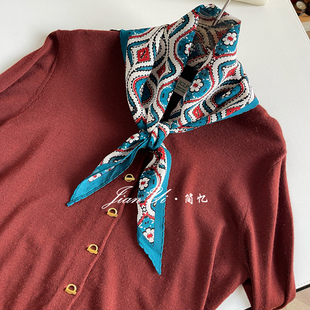 【野岛青梅】复古优雅春夏款气质腰果花款双绉丝巾围巾120*45cm