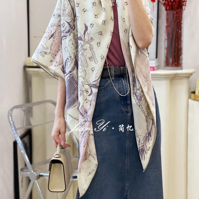 【中古服饰】温柔优雅真丝羊毛大方巾空调房披肩女外搭围巾130cm