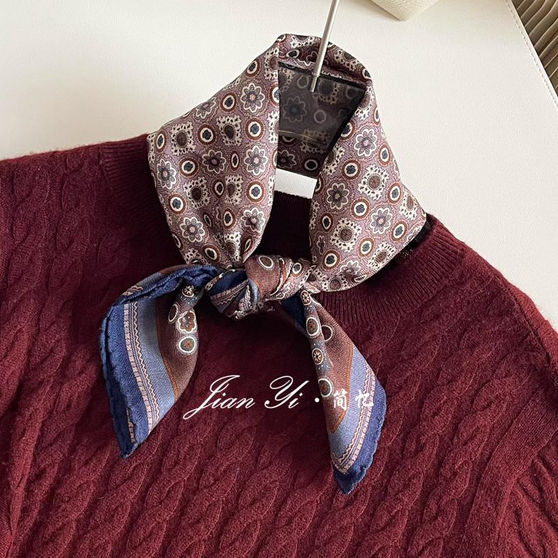 【格陵岛-蓝咖】经典时尚真丝桑蚕丝羊毛围巾62中方巾保暖女丝巾