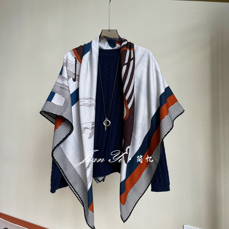 【赛马场-灰色】通勤休闲精纺澳洲羊毛130大方巾双面披肩围巾女