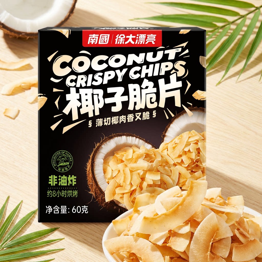 南国原味椰子脆片 海南特产风味零食香脆椰片果干60gx5盒装包邮