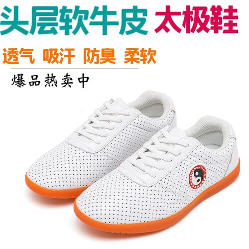 真皮春夏透气网眼晨练运动太极鞋