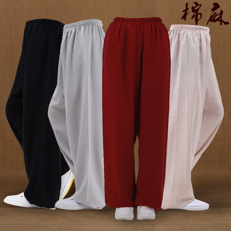 太极裤男棉麻练功服女春夏武术图片