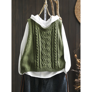 绿色针织马甲背心女款2025新款早秋季无袖叠穿外搭外穿小个子减龄