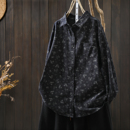 黑色纯棉印花胖mm时尚 碎花衬衫 秋季 2025新款 宽松显瘦文艺衬衣 女款