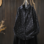 碎花衬衫 宽松显瘦文艺衬衣 春秋黑色纯棉印花胖mm时尚 女款 2025新款