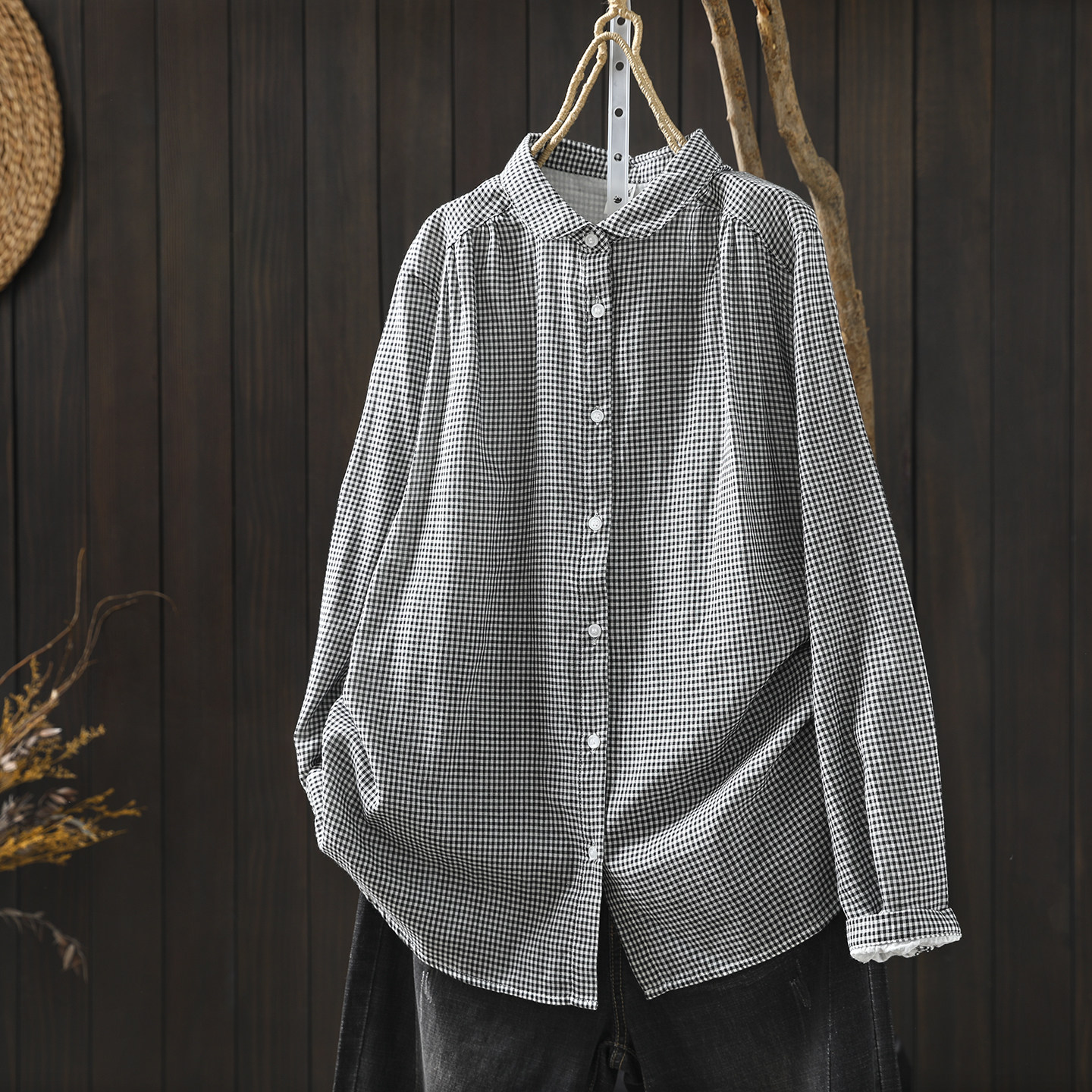 绝美巨好看的小衬衫女2026新款春季格子双层棉纱文艺别致百搭衬衣,女装/女士精品,衬衫,淘宝优惠券,粉丝福利购,淘宝优惠卷