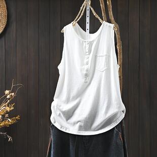 t恤 休闲百搭宽松打底无袖 白色纯棉女士背心女夏外穿2026夏季 新款