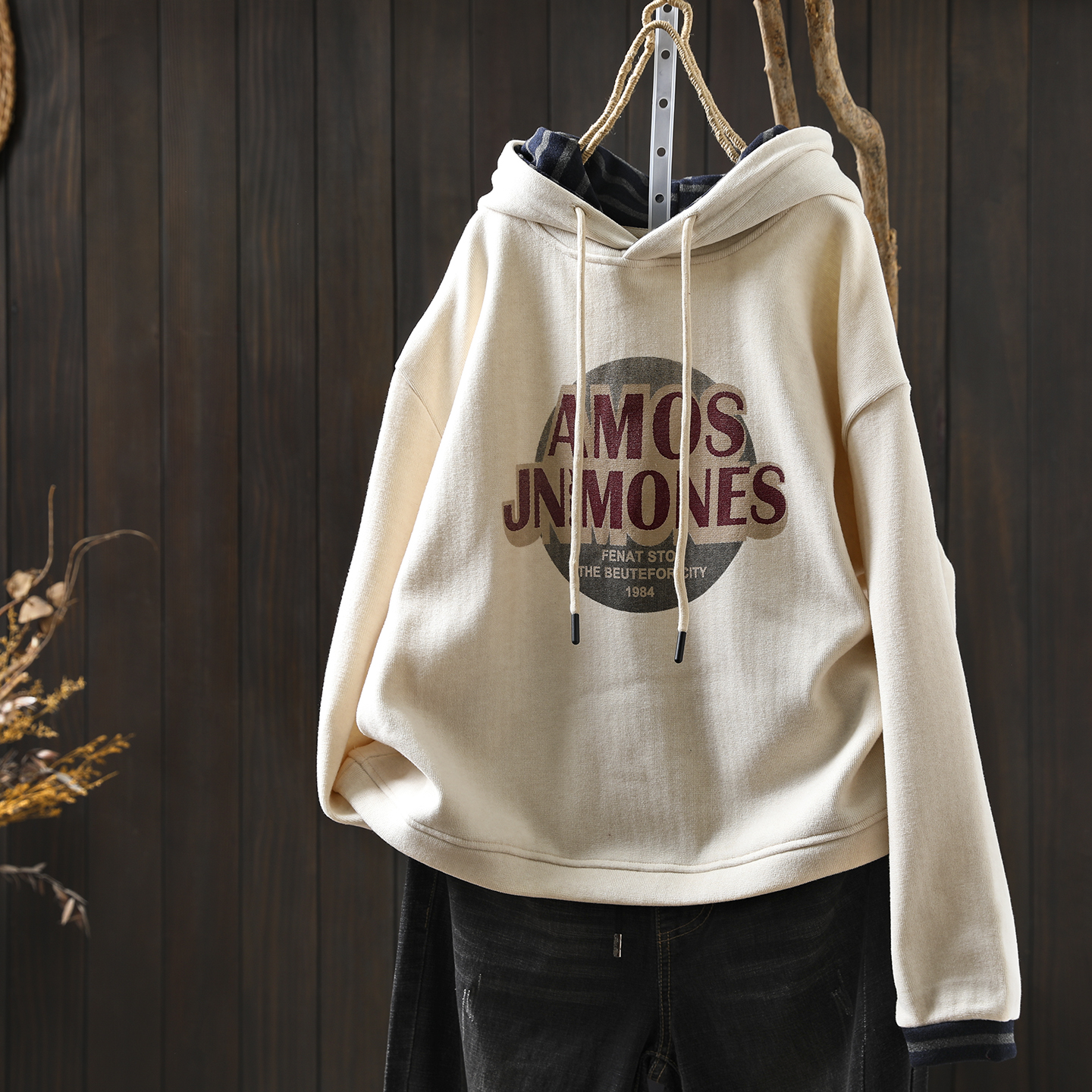 连帽卫衣女2025新款秋冬季字母印花加绒加厚超好看慵懒风宽松上衣