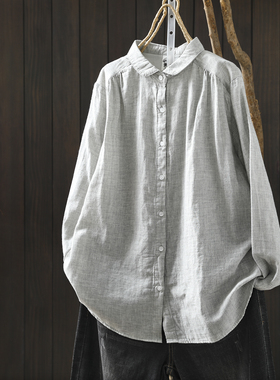 灰色衬衫女款2026新款春季纯棉双层棉纱打底叠穿好看百搭宽松衬衣