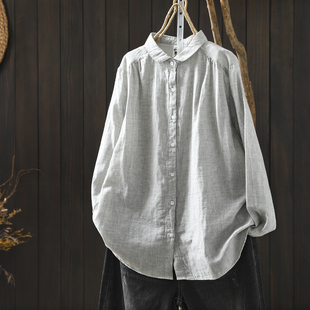 灰色衬衫女款2026新款春季纯棉双层棉纱打底叠穿好看百搭宽松衬衣
