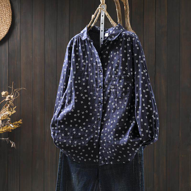 元宝领纯棉纱长袖衬衫女宽松2026春装装新款文艺休闲打底叠穿上衣