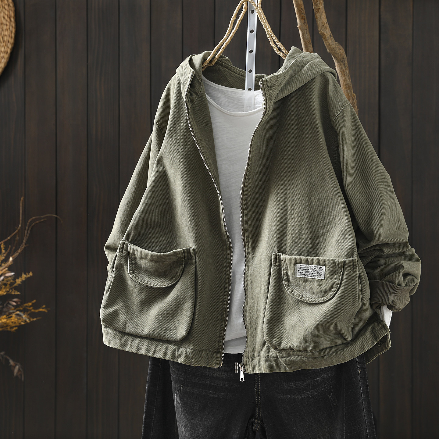 外套女2026新款春高级感连帽双口袋松弛感不撞款时尚休闲百搭上衣