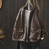 2026超火外套皮衣女士春新款 美式 咖色又a又飒流行复古百搭皮夹克