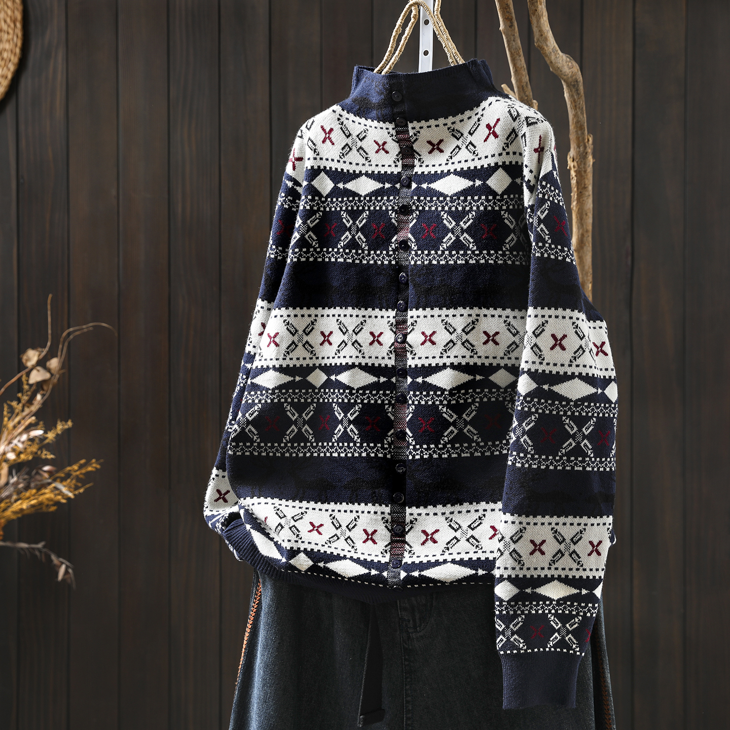 慵懒松弛感毛线衣女2025秋冬圣诞新款半高领软糯弹力文艺套头毛衣