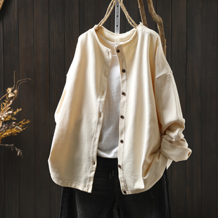早秋外套女款2025纯棉毛圈宽松休闲复古短款入秋轻薄外搭开衫上衣