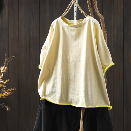 夏日漂亮小上衣2026新撞色短袖t恤女小个子大码简约宽松减龄百搭