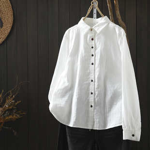 春季白色衬衫女新款2026初春正流行双层棉纱通勤叠穿长袖百搭衬衣