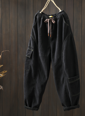 2026超火的加绒裤子女冬季新款黑色工装裤流行宽松巨好看哈伦长裤