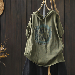 连帽大码 2026超好看 短袖 女夏新款 t恤上衣 字母印花复古宽松时尚
