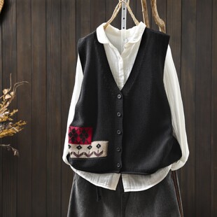 黑色马甲2026正流行女新款初春季百搭V领棉线小个子日常坎肩背心
