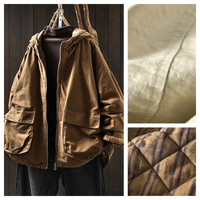 洋气独特别致小棉袄女2025秋冬新款复古纯棉连帽大码二棉好看棉服