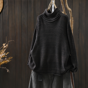 黑色毛衣内搭可外穿女秋冬季 设计感堆堆领复古宽松毛线衣 2025新款