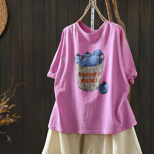 今年流行的爆款女装T恤2026夏新款时尚洋气减龄粉色印花上衣短袖