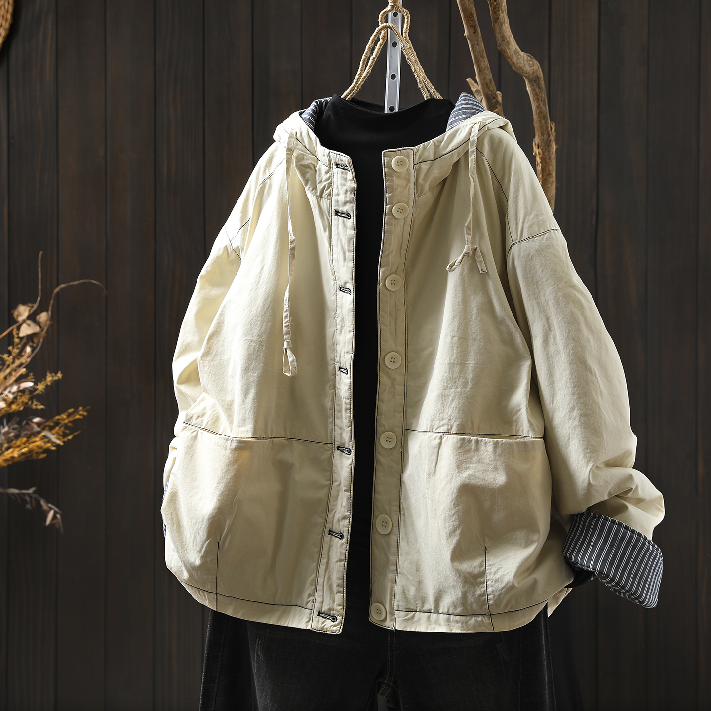 棉衣女款爆款2025新款冬季小个子连帽文艺宽松薄款夹棉超好看外套