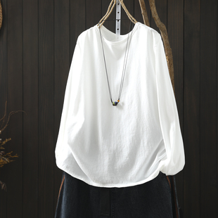 上衣 超火简约可外穿内搭宽松百搭圆领长袖 白色t恤女2026新款 春季