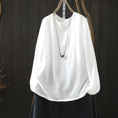 白色t恤女2026新款春季超火简约可外穿内搭宽松百搭圆领长袖上衣