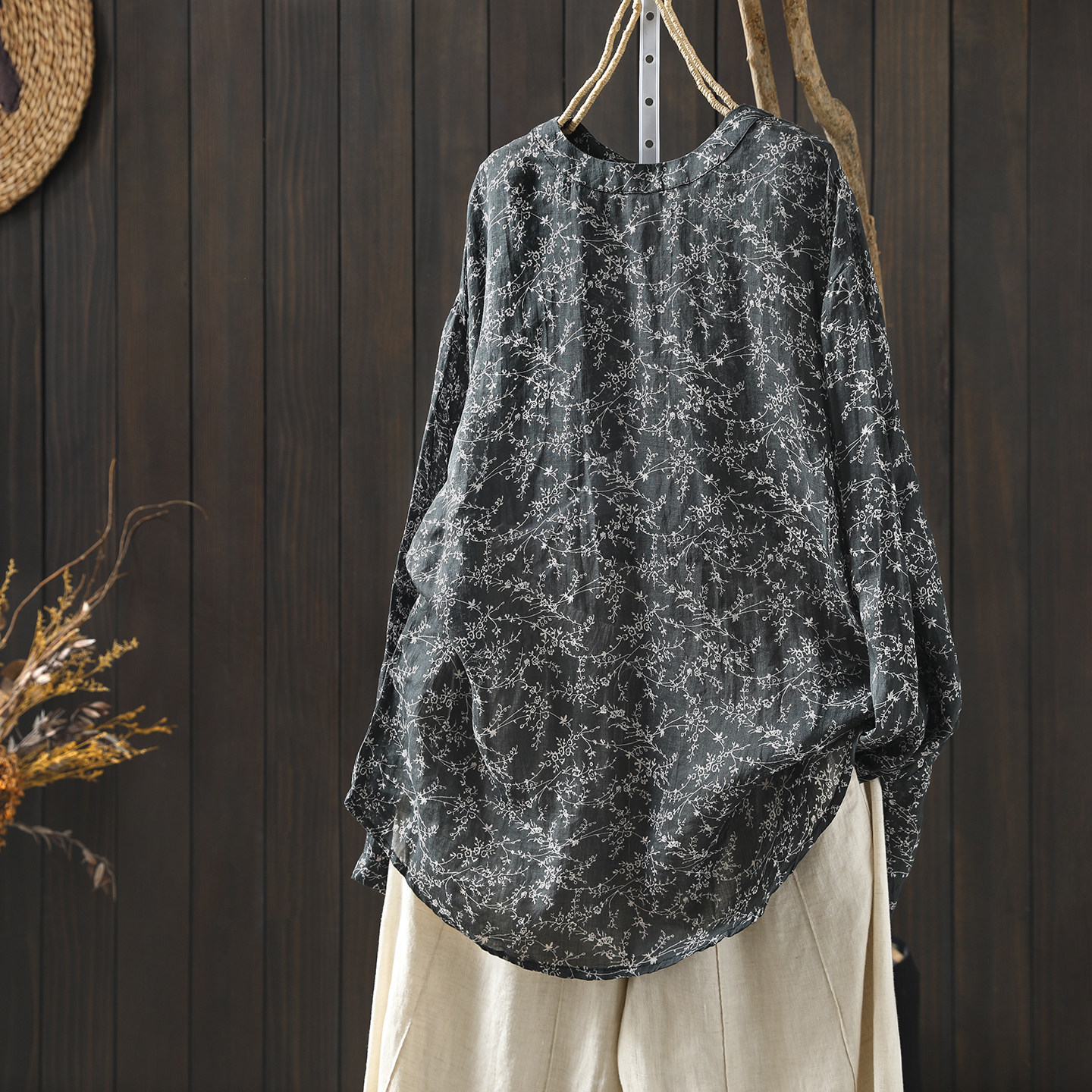 长袖t恤女2026新款春夏苎麻中长款碎花好看小众宽松气质薄款罩衫,女装/女士精品,T恤,淘宝优惠券,粉丝福利购,淘宝优惠卷