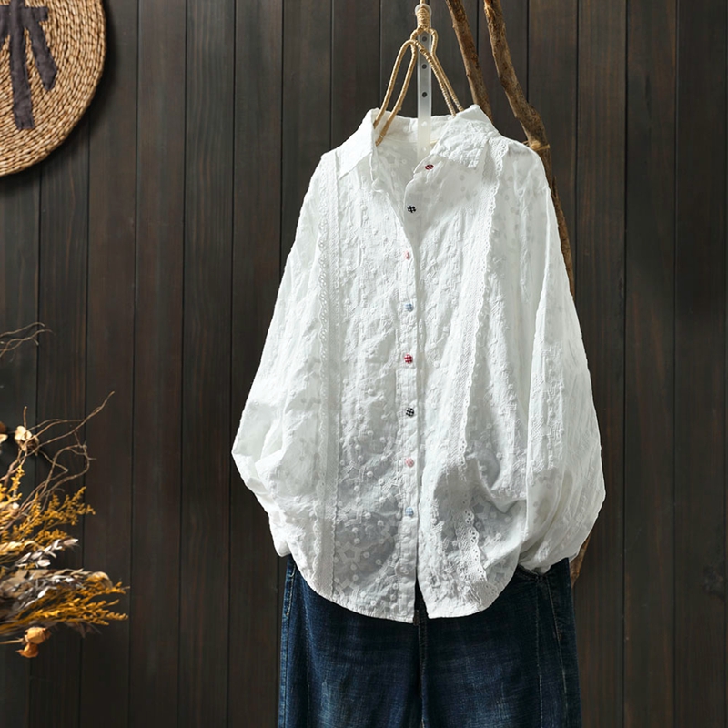 刺绣宽松文艺开衫长袖棉