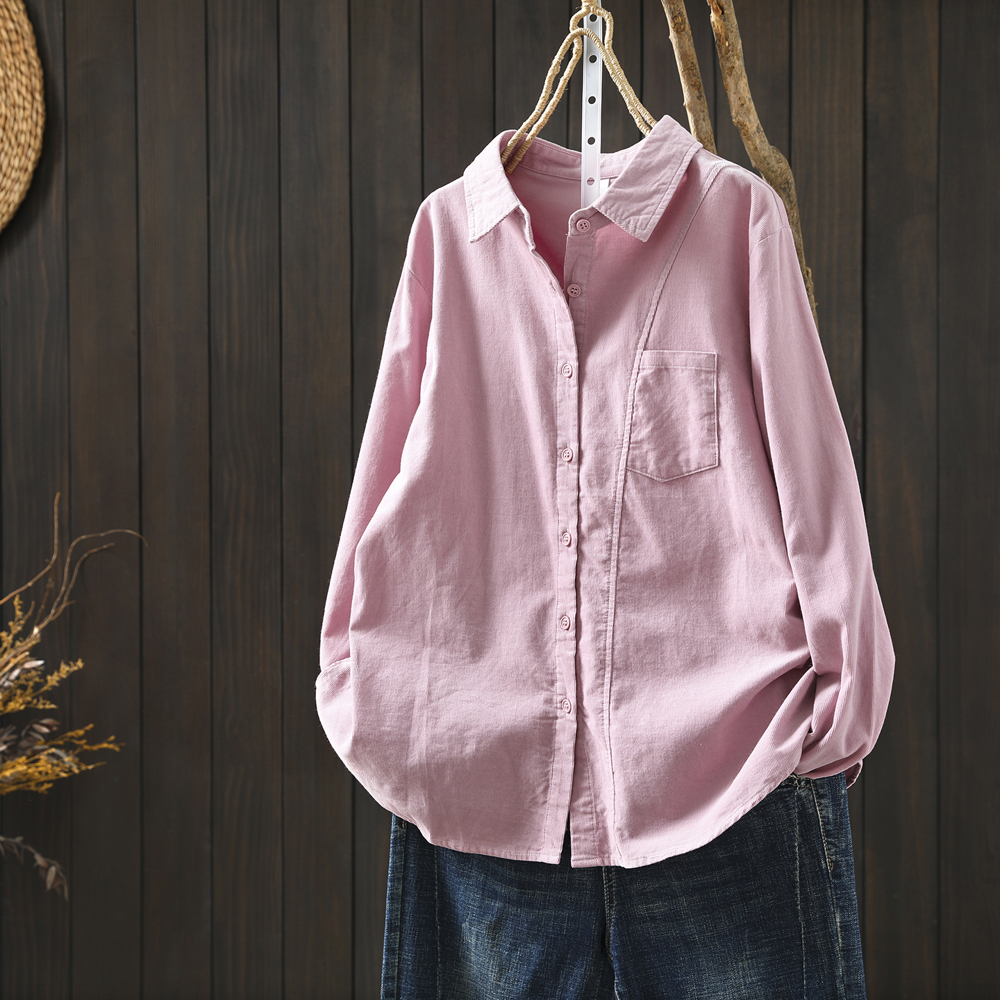衬衣女款2026新款爆款春季纯棉粉色灯芯绒减龄款洋气百搭叠穿衬衫