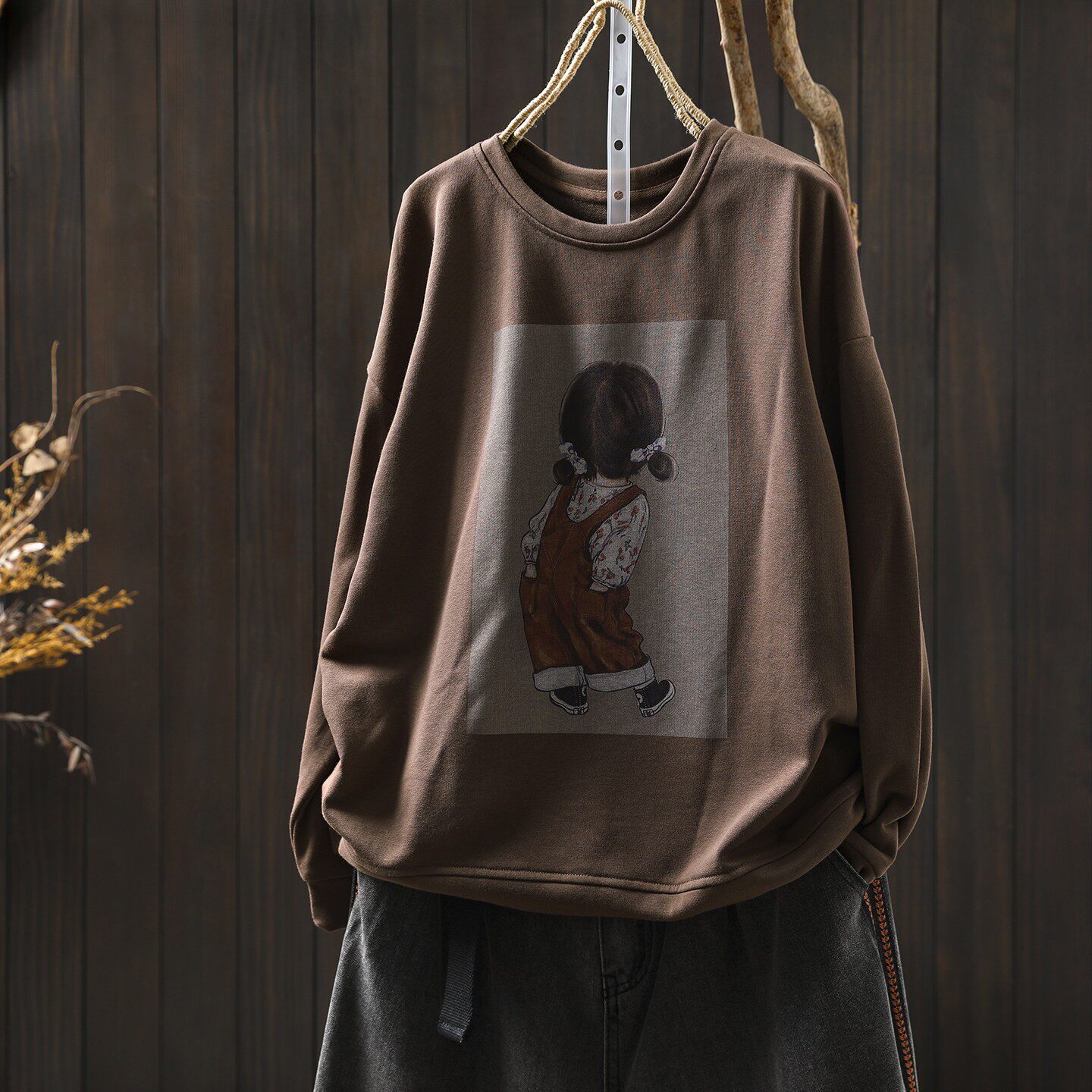 女士卫衣春装2026新款女孩印花慵懒风复古洋气正流行显瘦套头小衫