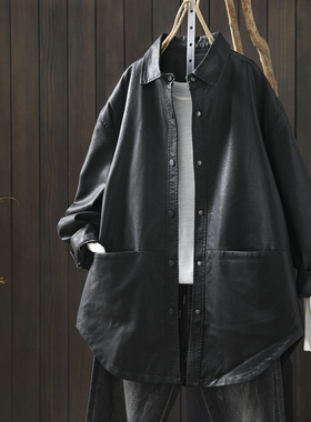 黑色皮衣2026新款今年流行爆款春季中长款PU皮拼接气质翻领皮夹克