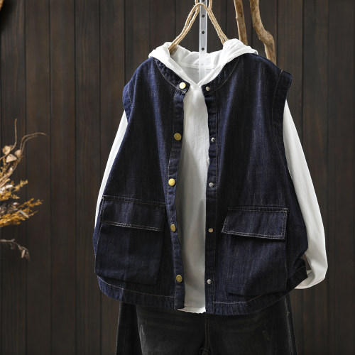 牛仔马甲女款2026新款春时髦洋气宽松无袖别致叠穿小马夹背心外套