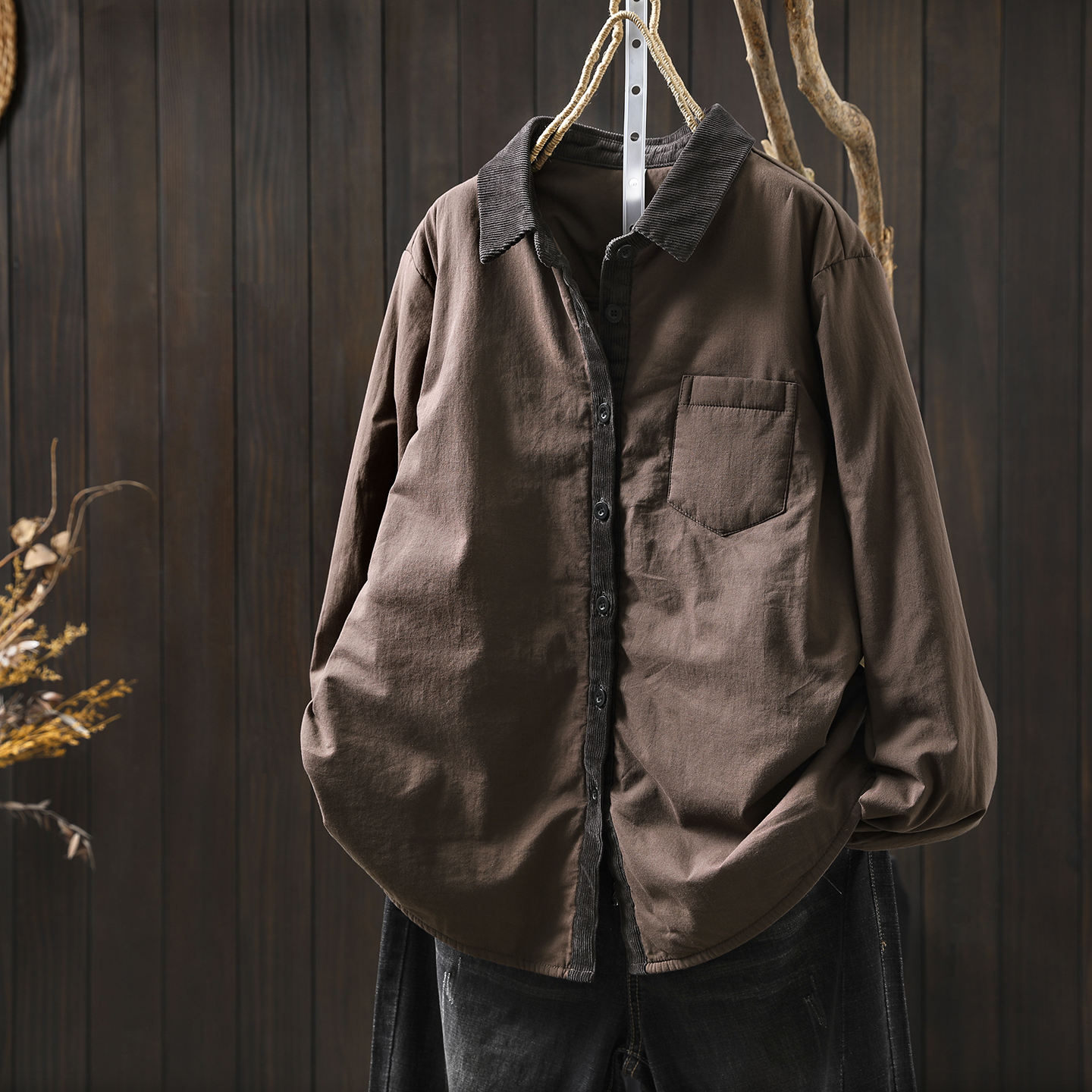 棉衣衬衣女款2025新款爆款秋冬季夹棉内搭复古减龄小众轻薄小棉服