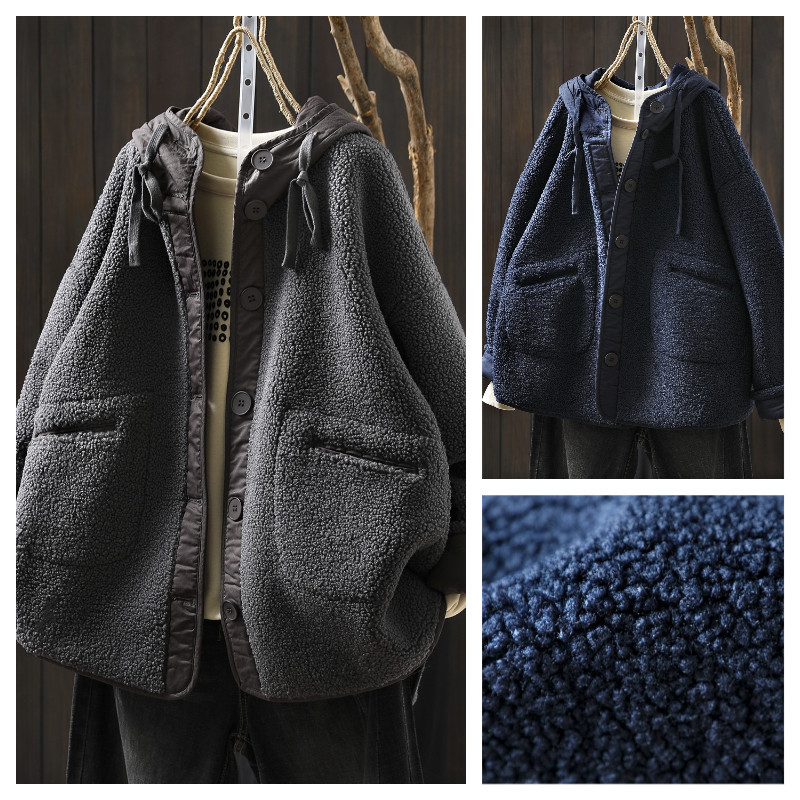 小个子外套女装冬气质轻熟巨好看短款防风加厚保暖连帽摇粒绒上衣