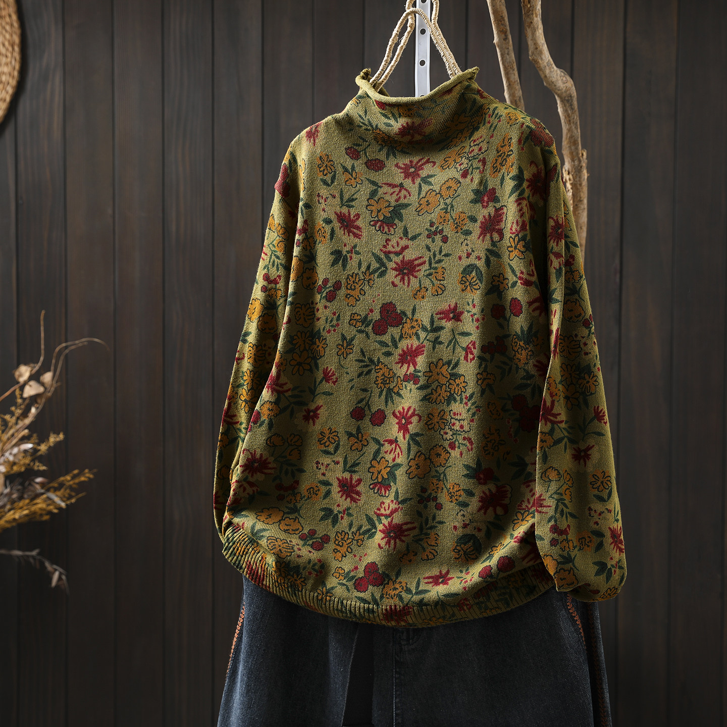 巨好看轻熟上衣女秋冬2025新款半高领印花复古薄款洋气套头针织衫,女装/女士精品,毛针织衫,淘宝优惠券,粉丝福利购,淘宝优惠卷