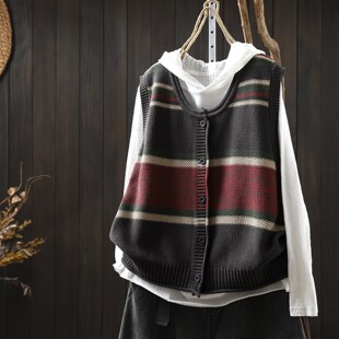 马甲早春正流行女新款2026条纹撞色设计感显瘦圆领坎肩无袖小背心