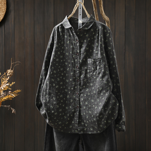 衬衣女款2025新款爆款双层棉纱碎花复古文艺百搭宽松显瘦长袖衬衫
