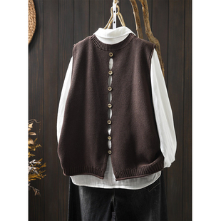 针织马甲早春正流行新款2026女外搭后背纽扣气质叠穿无袖套头背心