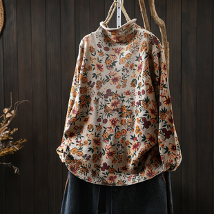 半高领毛衣女款2026新款秋冬季碎花印花巨好看宽松薄款针织小上衣