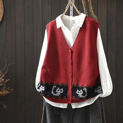 红色马甲女士时尚洋气减龄时髦2026初春新款棉线针织无袖百搭开衫