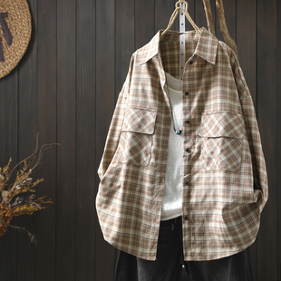 又a又飒的衬衫女新款2026春季双口袋格纹设计感宽松气质长袖小衫