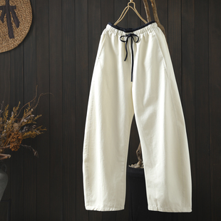 今年流行款的裤子女新款2026开春纯棉拼色外穿休闲宽松时尚弯刀裤
